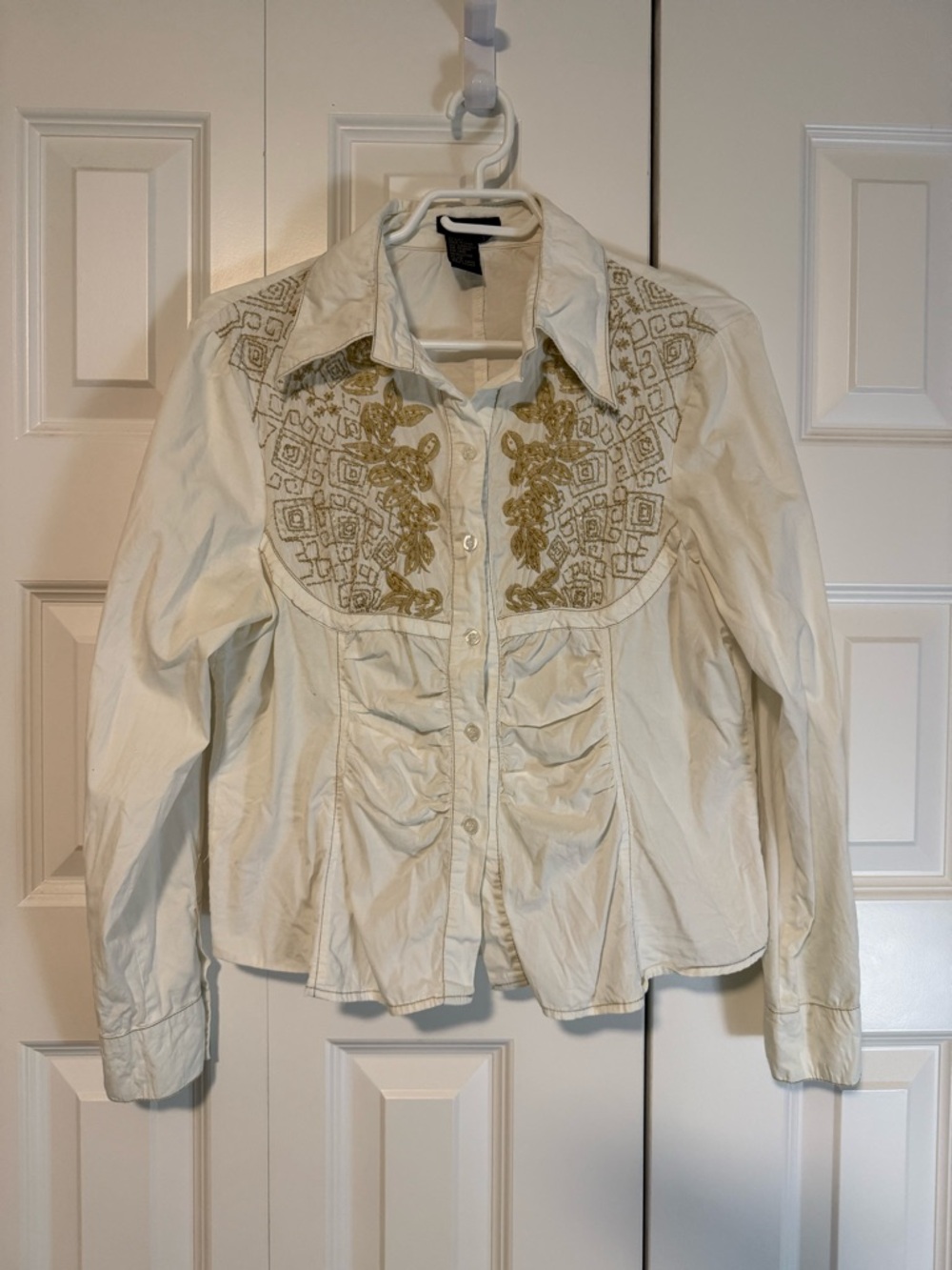 BCBGMaxAzria Cream Jacket with Gold Embroidery